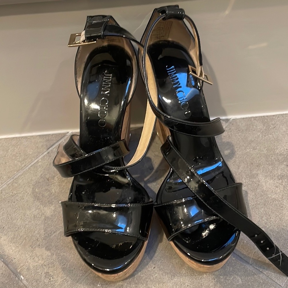 Black Jimmy Choo Cork Wedges